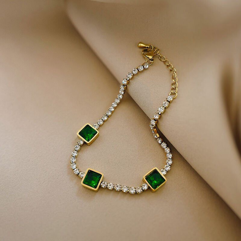 Zircon & Emerald Bracelet – Stainless Steel