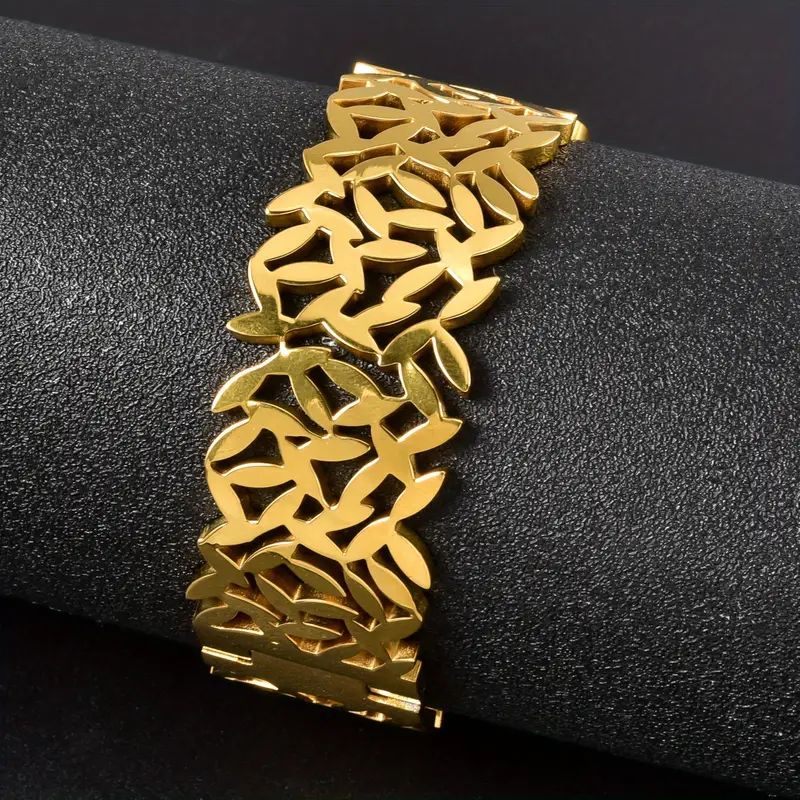 Gold-Toned Stainless Steel Leaf Bracelet