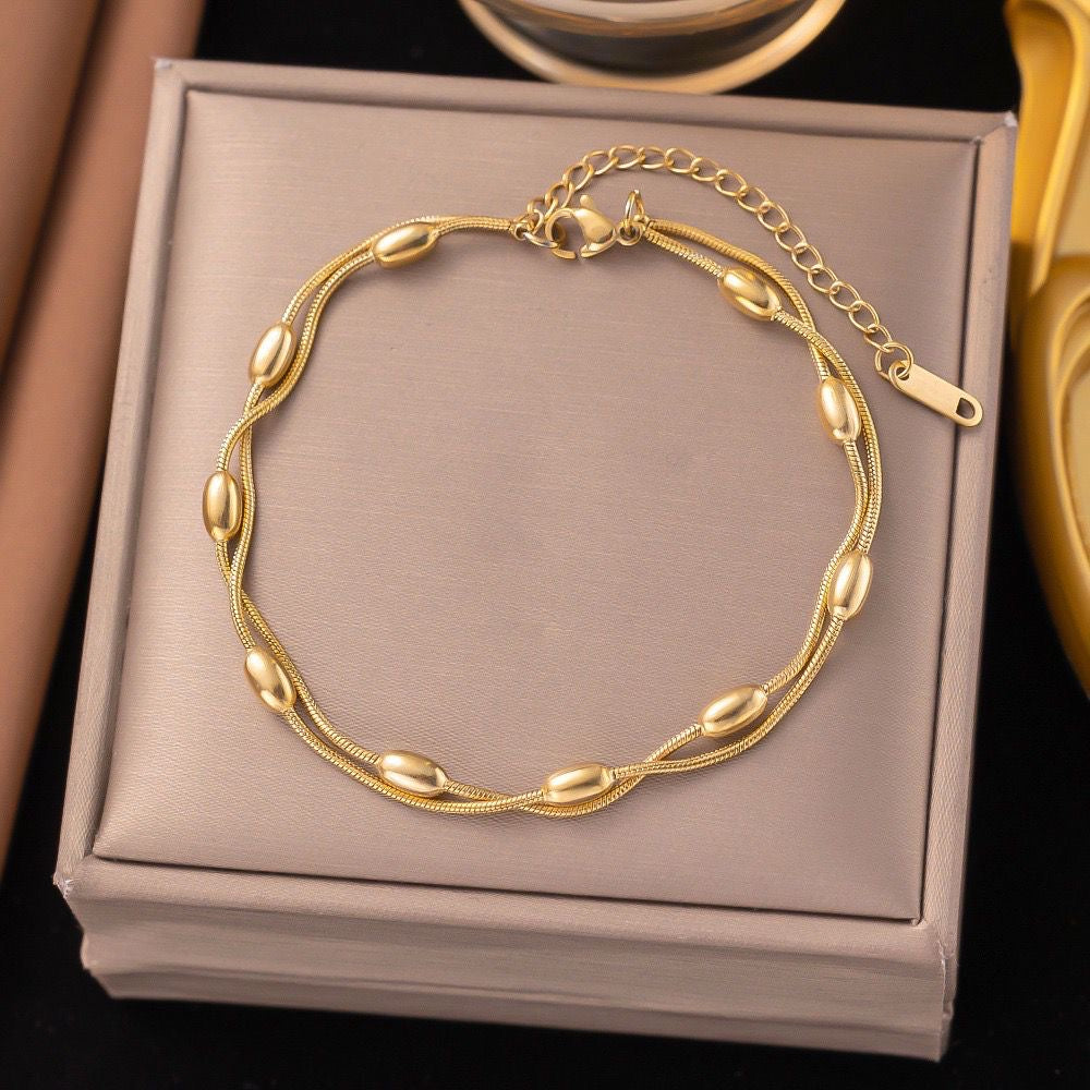 double strand gold bracelet stainless steel