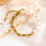 pearl gold link bracelet stainless steel