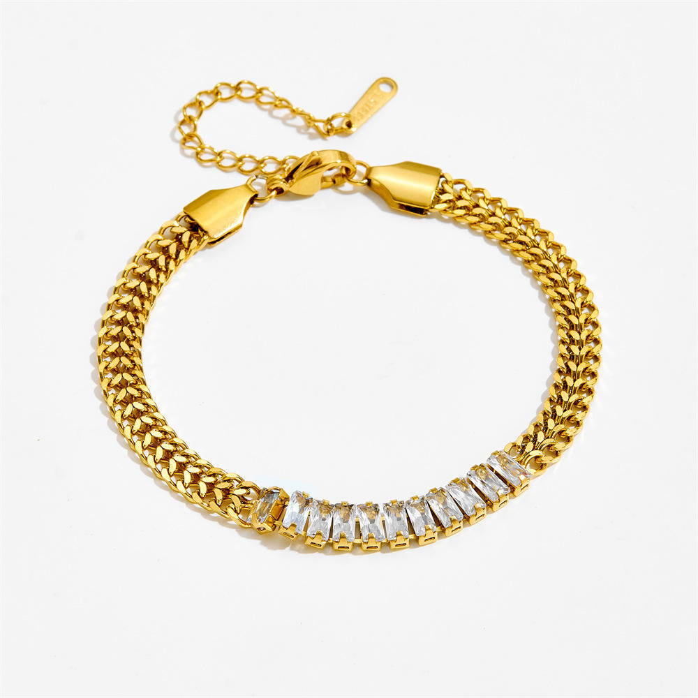 rectangular zircon gold bracelet stainless steel