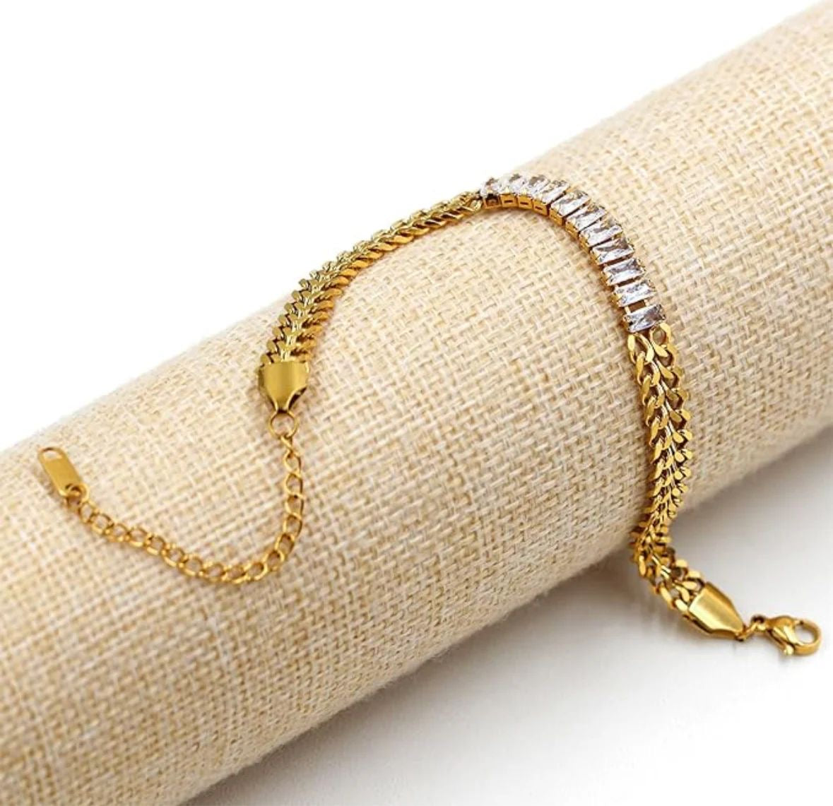 rectangular zircon gold bracelet stainless steel