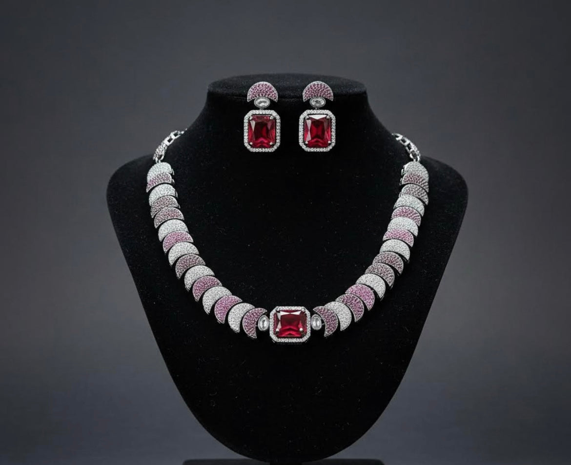 Red zircon necklace set, luxury gemstone jewelry