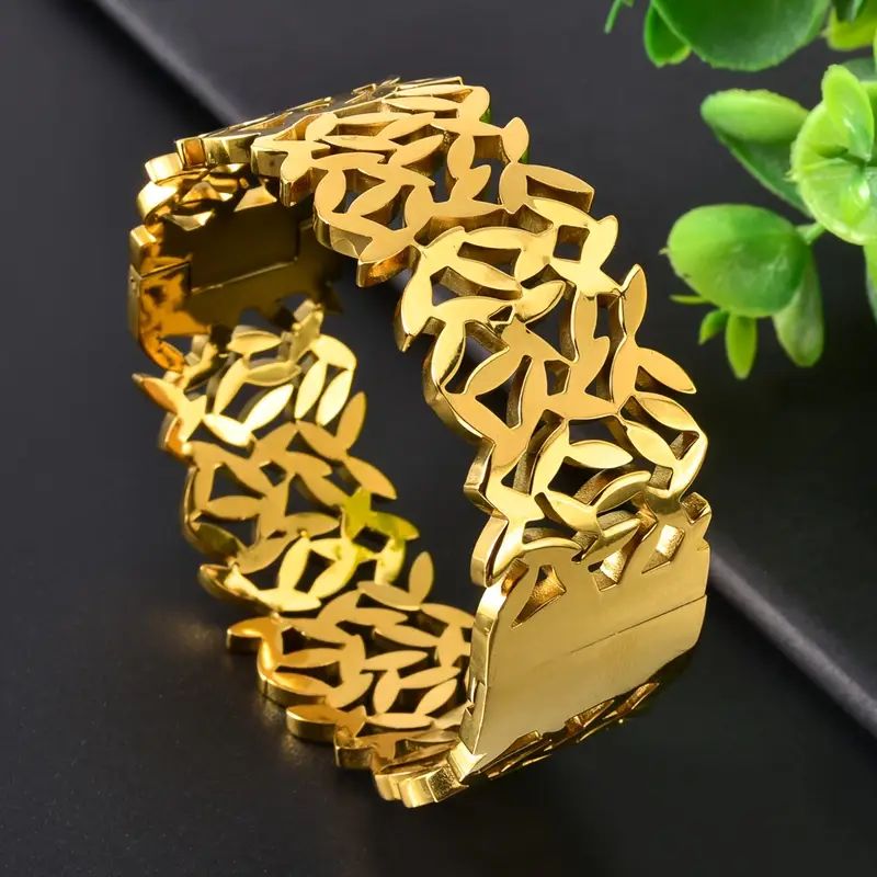 Gold-Toned Stainless Steel Leaf Bracelet
