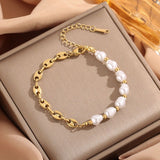 pearl gold link bracelet stainless steel
