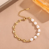 pearl gold link bracelet stainless steel