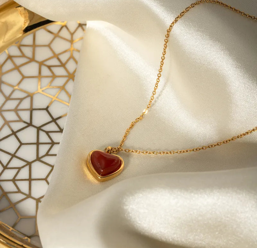 Stainless steel Red stone necklace