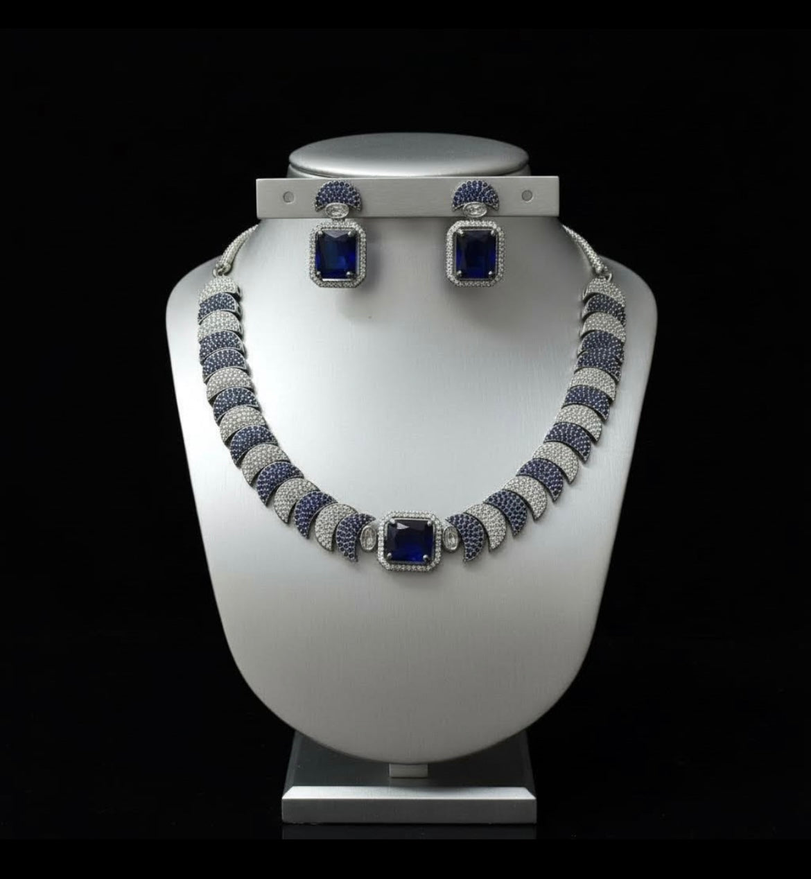 Luxury zircon necklace set, dark blue
