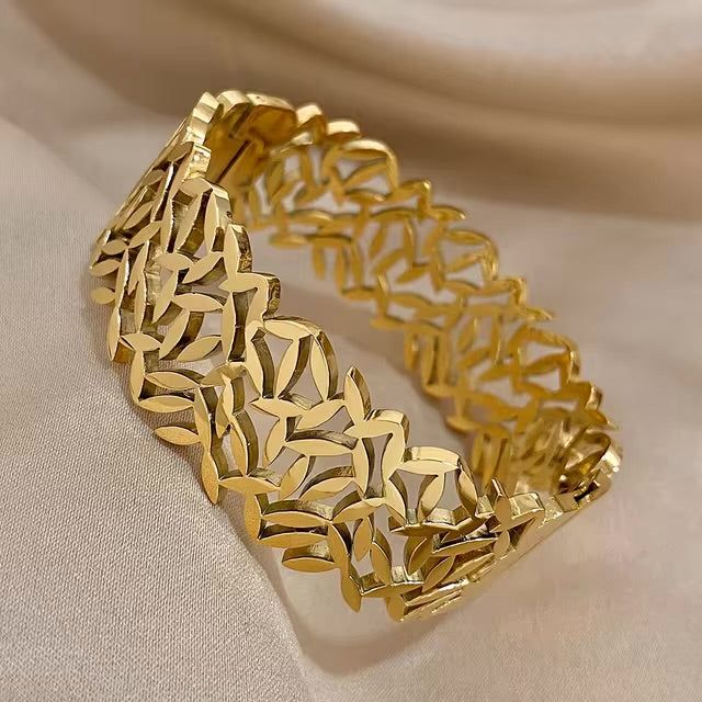 Gold-Toned Stainless Steel Leaf Bracelet